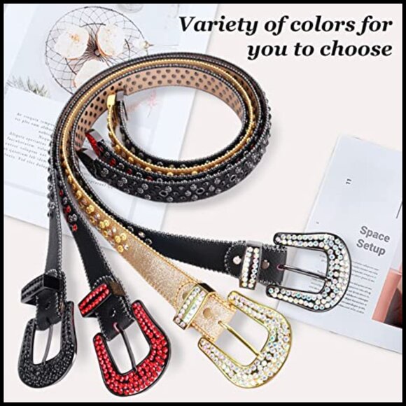 Western Rhinestone Studded Leather Belt for Women and Men main image 4